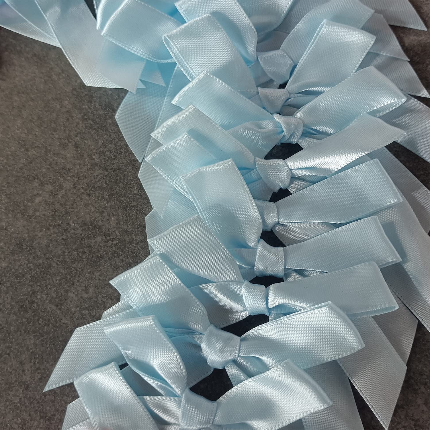 50 Pack Blue Pre-Tied Satin Twist Tie Bows for Christmas Treat Bags, Candy & Apple Packaging, DIY Decorations - Perfect for Holiday Gifts, Party Favors & Craft Projects