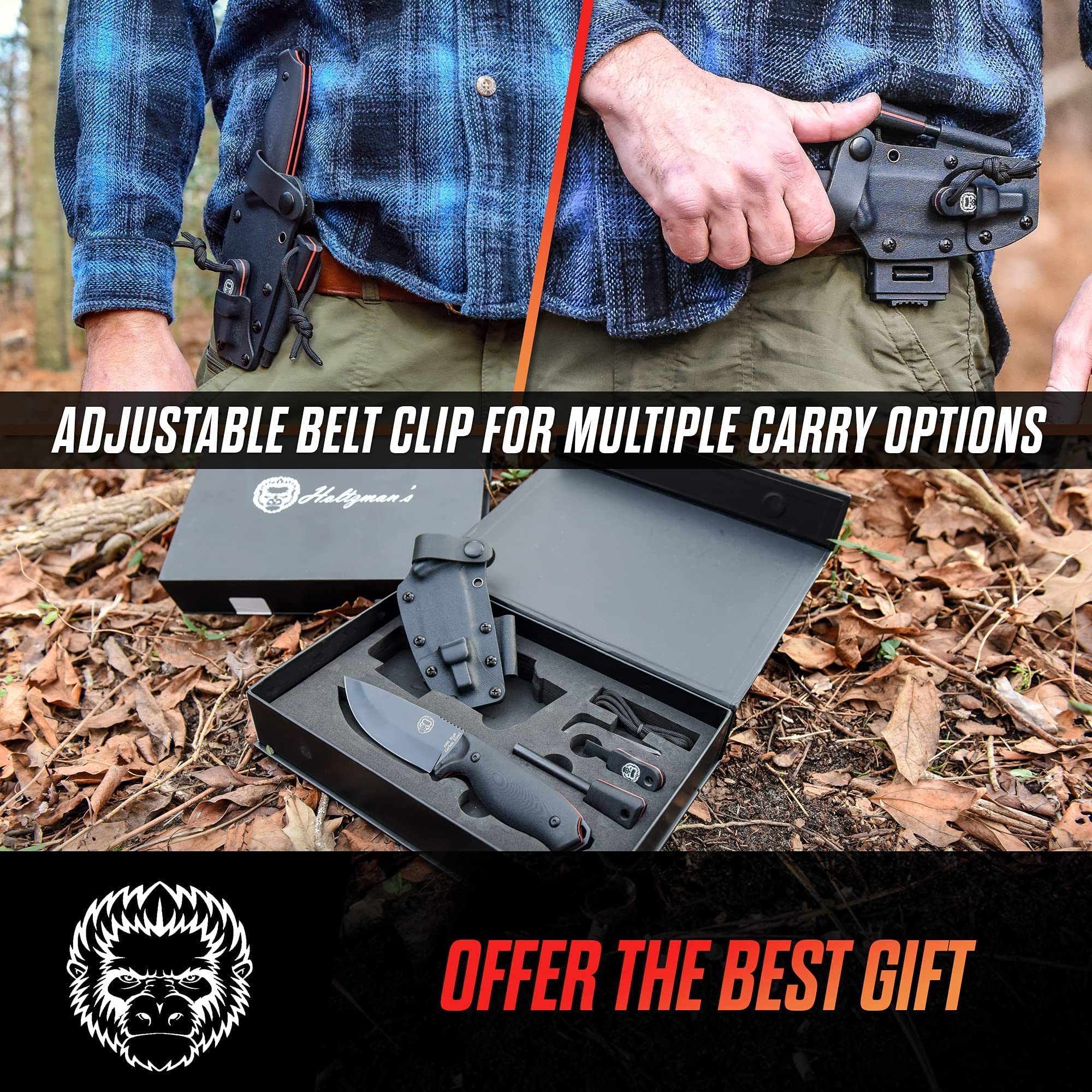 Premium 1095 High Carbon Steel Survival Knife & D2 Damascus Steel Knife Set - Outdoor Camping, Hunting, Bushcraft, and Emergency Preparedness Gear