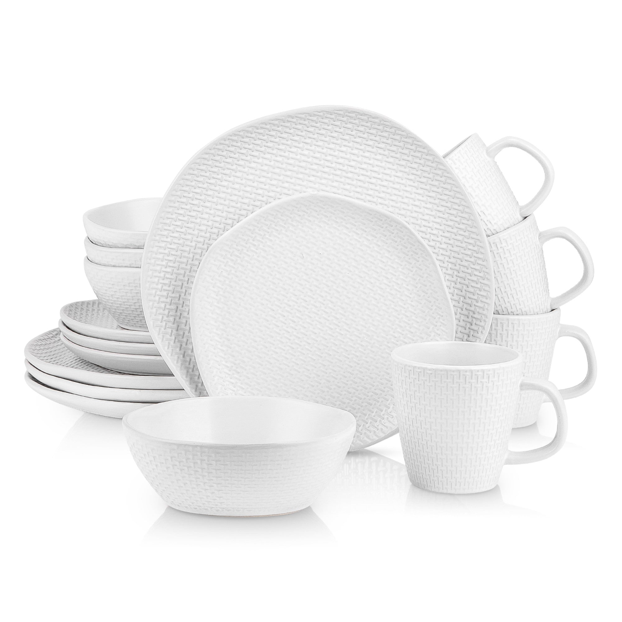 Premium Abigail Stoneware Dinnerware Set - 16-Piece White Porcelain Dinnerware for 4, Elegant & Durable - Perfect for Family Dinners, Entertaining Guests & Everyday Use
