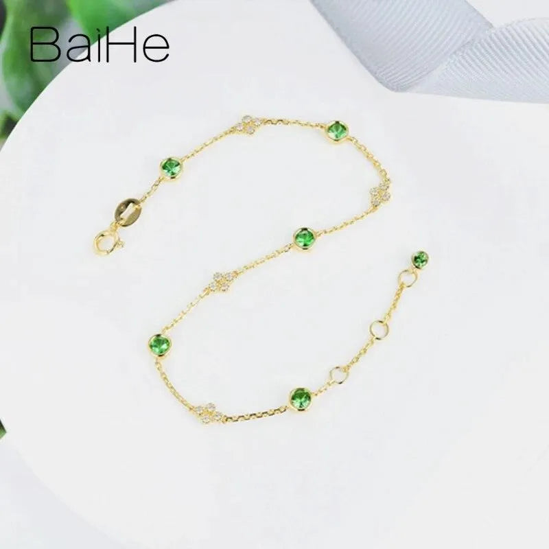 BAIHE 18K Yellow Gold Natural Tsavorite Diamond Bracelet for Women - Elegant Fine Jewelry Gift, Trendy & Stylish - Perfect for Weddings, Anniversaries, and Special Occasions