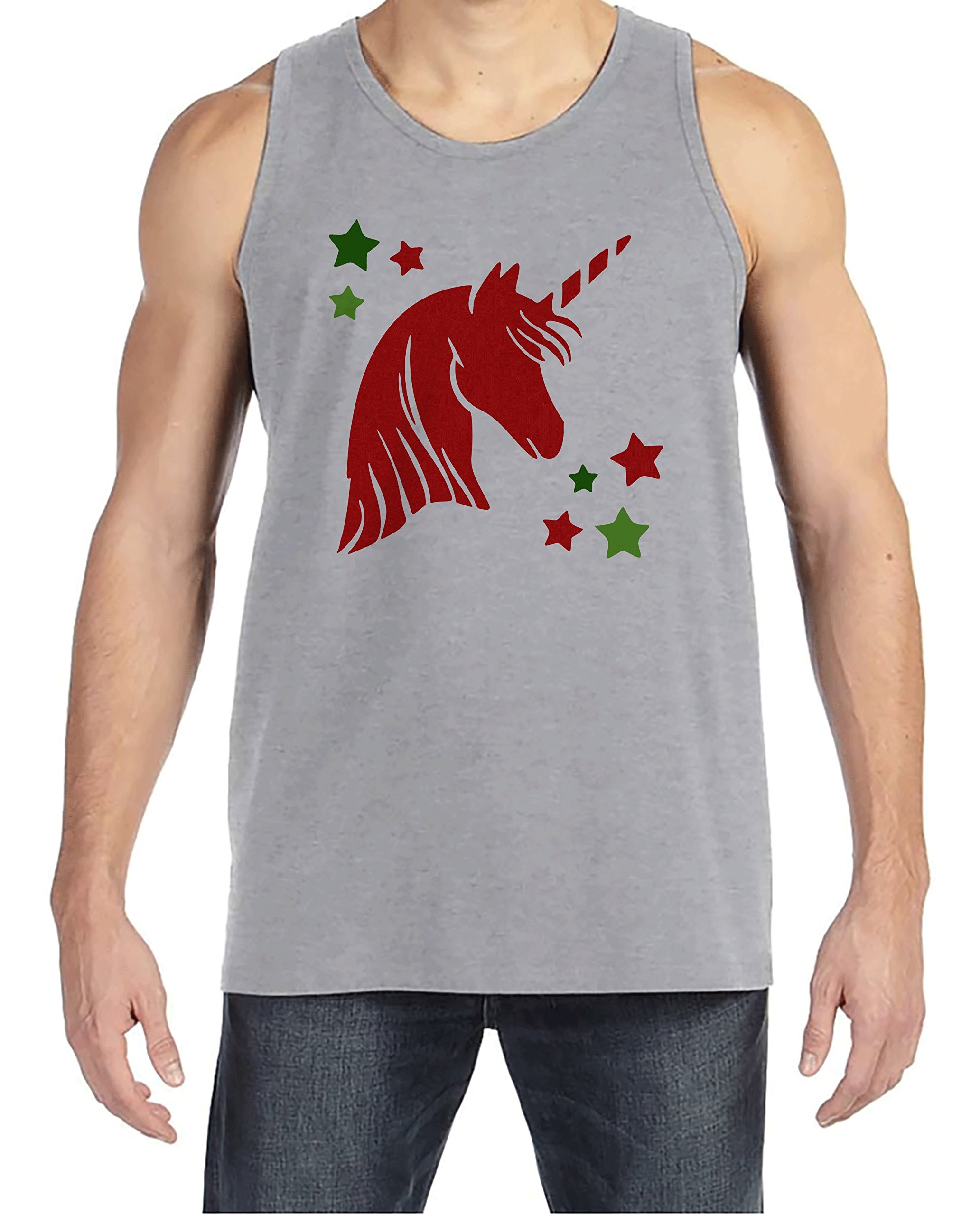 7 ate 9 Apparel Men's Christmas Unicorn Graphic Tank Top - Funny Holiday Novelty Shirt for Festive Parties & Ugly Sweater Contests