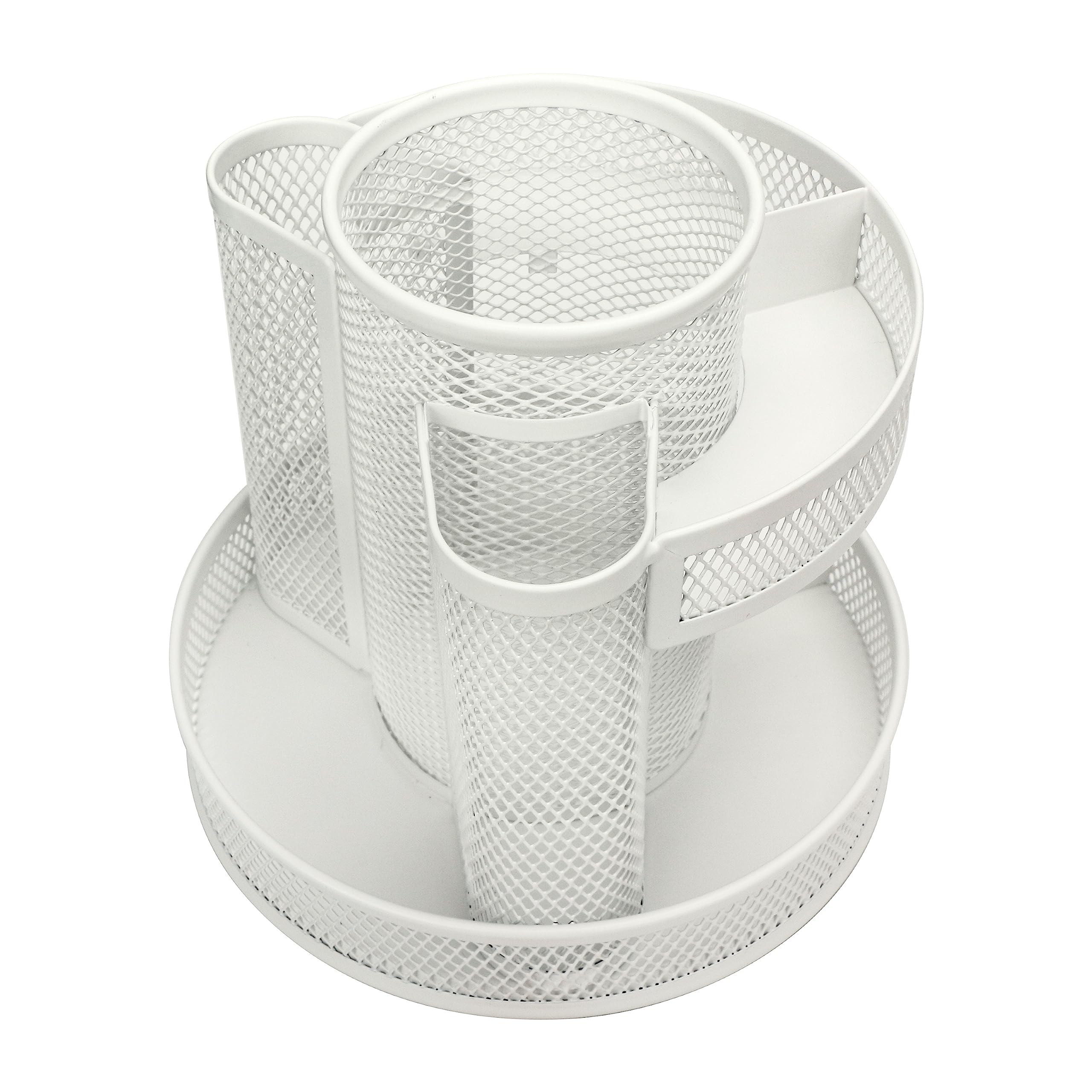 Annovo 6-Compartment Rotating Mesh Desk Organizer - Spinning Round Pen & Candy Holder for Office, Art Supplies, Storage | Perfect for Classroom, Home & Workspace (White)