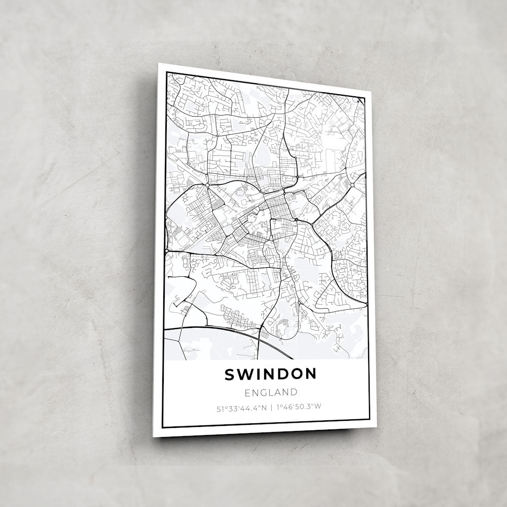 Swindon Map Glass Wall Art - Elegant Home Decor for Living Room, Office & Gifts - Perfect for UK Travel Enthusiasts & Map Lovers