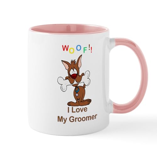 White/Pink Inside - Woof I Love My Groomer Mug