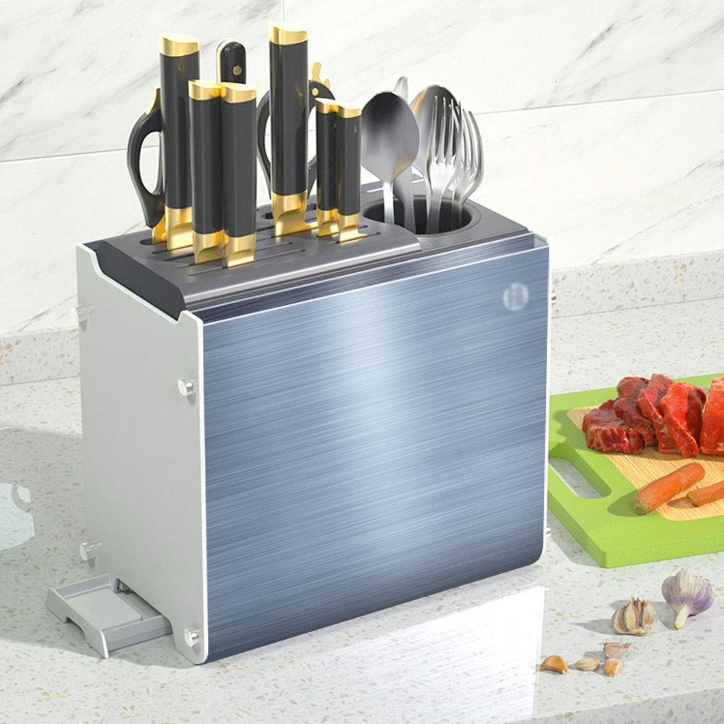 Universal Adjustable Metal Brushed Knife Block Holder - Wall Mounted Iron Gray Kitchen Knife Storage Organizer for Home Chefs | Perfect for Countertop & Drawer Organization in Modern Kitchens