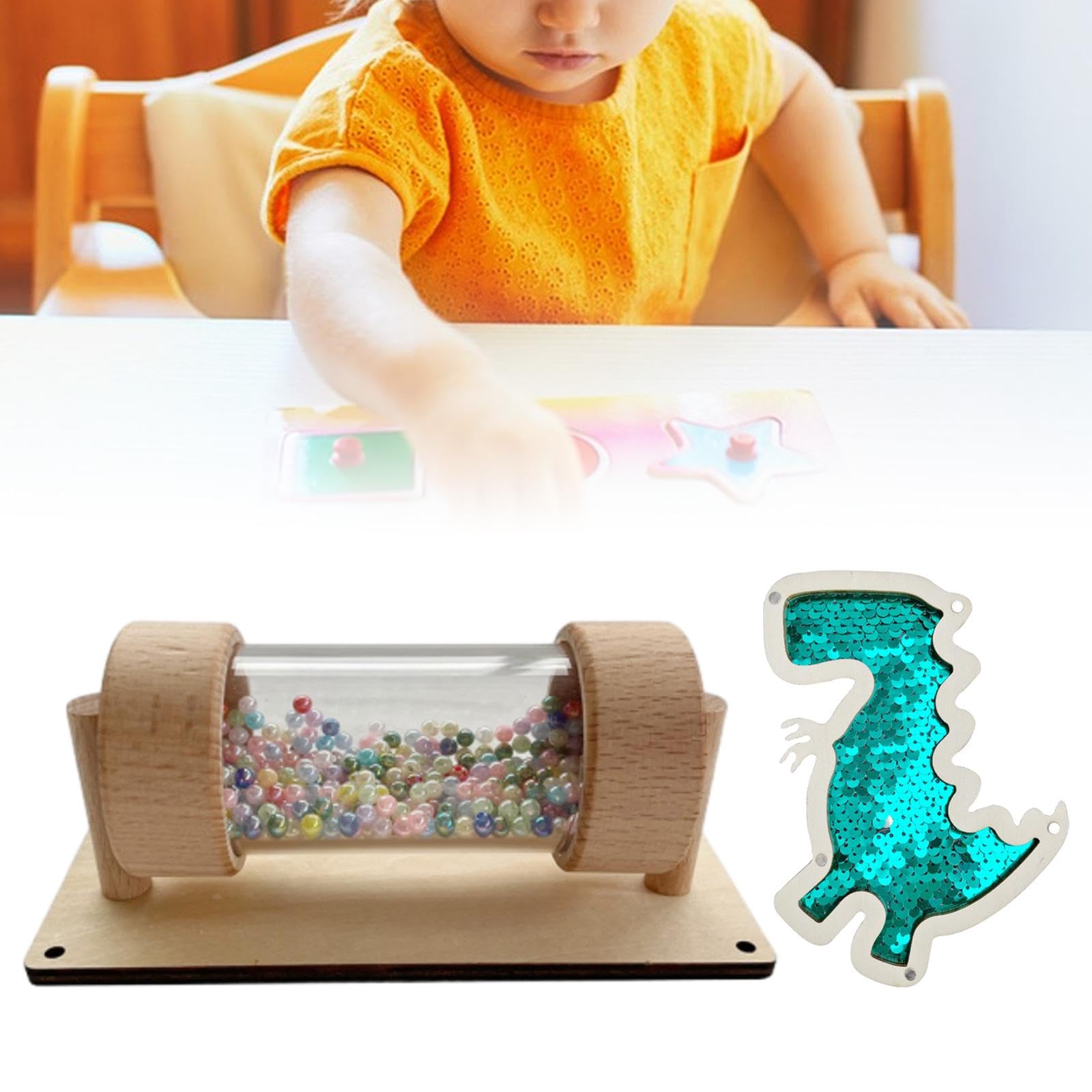 Montessori Busy Board Accessories - Glitter Dinosaur Sensory Toy with Musical Rainmaker for Toddlers | DIY Learning Activity for Boys & Girls | Perfect for Airplane Travel & Early Childhood Development