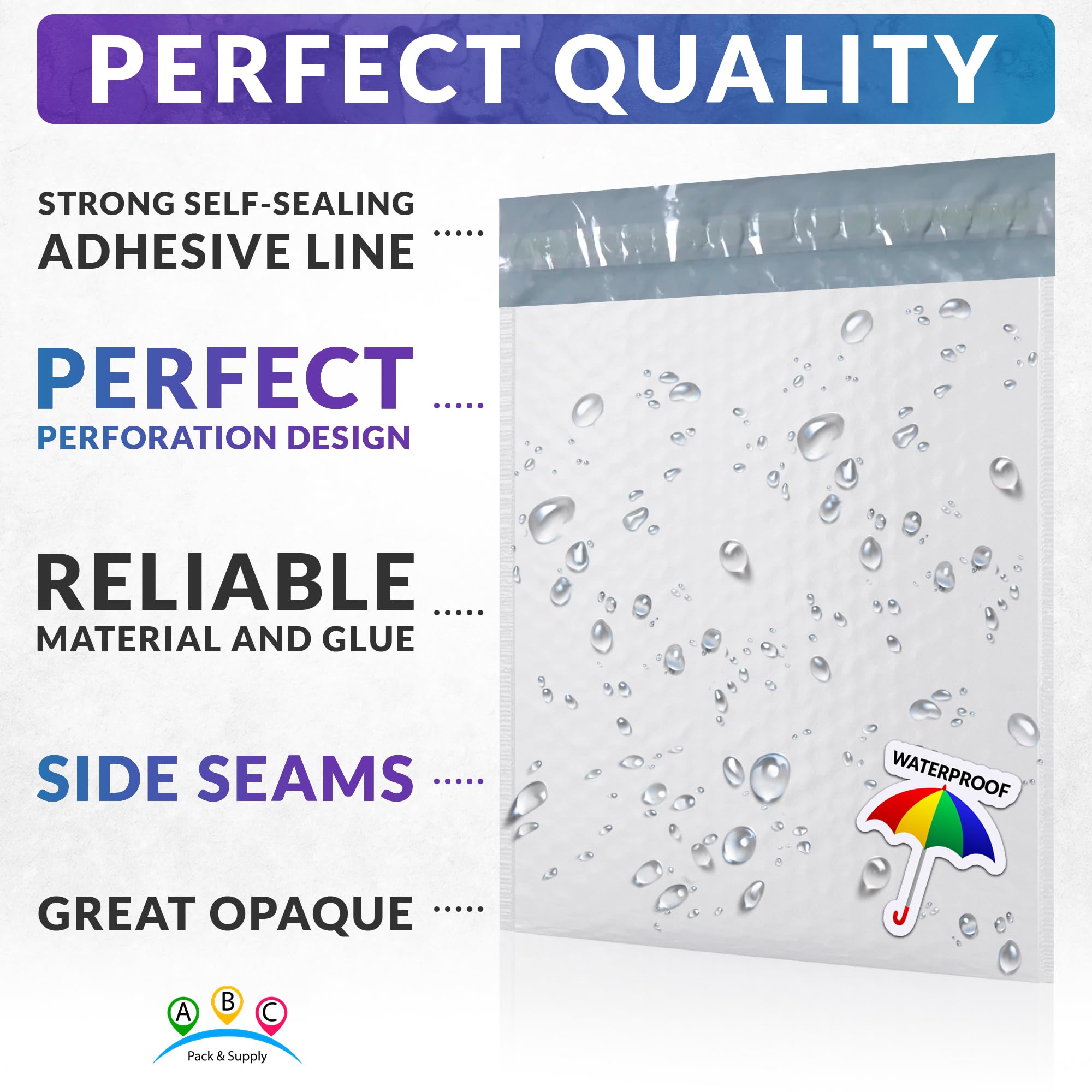 ABC 6.5x8.5 Inch White Poly Bubble Mailers - Pack of 250 Waterproof Padded Envelopes for Shipping, Tear-Resistant Mailing Bags - Perfect for Ecommerce, Small Packages & Document Protection