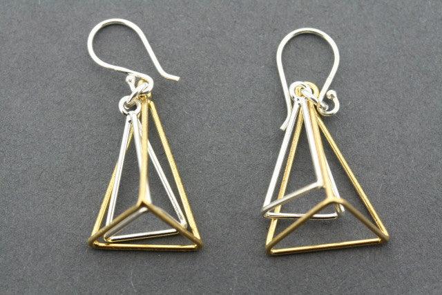 Double Pyramid Earrings - 14K Gold Plated Geometric Dangle Earrings for Women, Perfect for Parties, Weddings & Everyday Wear