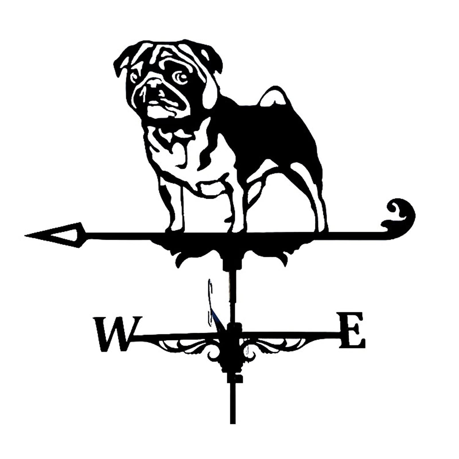 Pug Outdoor Metal Garden Stake - Weather-Resistant Iron Dog Vane for Lawn & Patio Decor - Christmas Tree Ornament & Hanging Decoration - Perfect for Yard, Garden, and Holiday Decorations