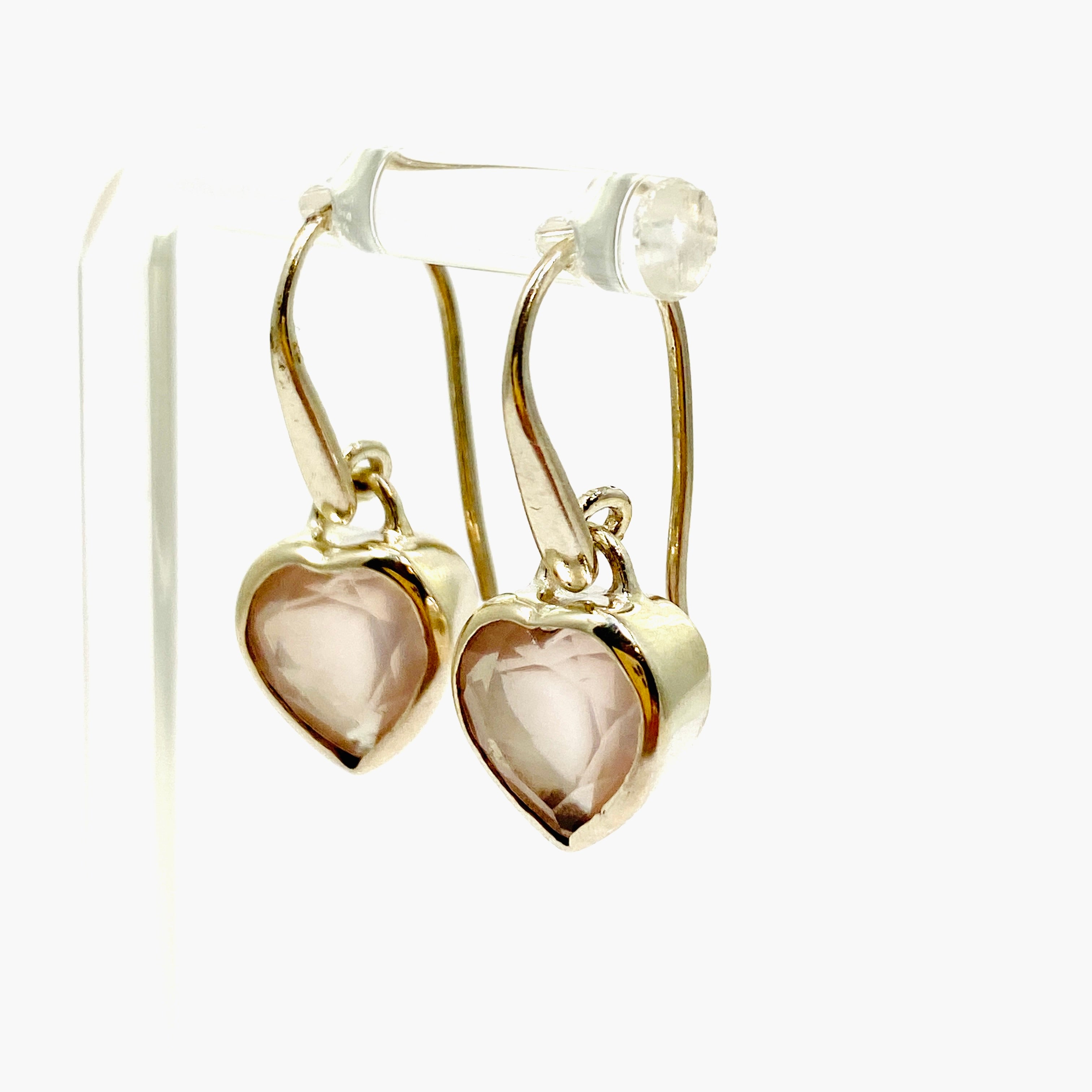 Rose Quartz Heart Faceted Earrings for Women - Dainty Crystal Stud Earrings - Healing Stone Jewelry for Valentine's Day Gift, Meditation & Energy Balancing