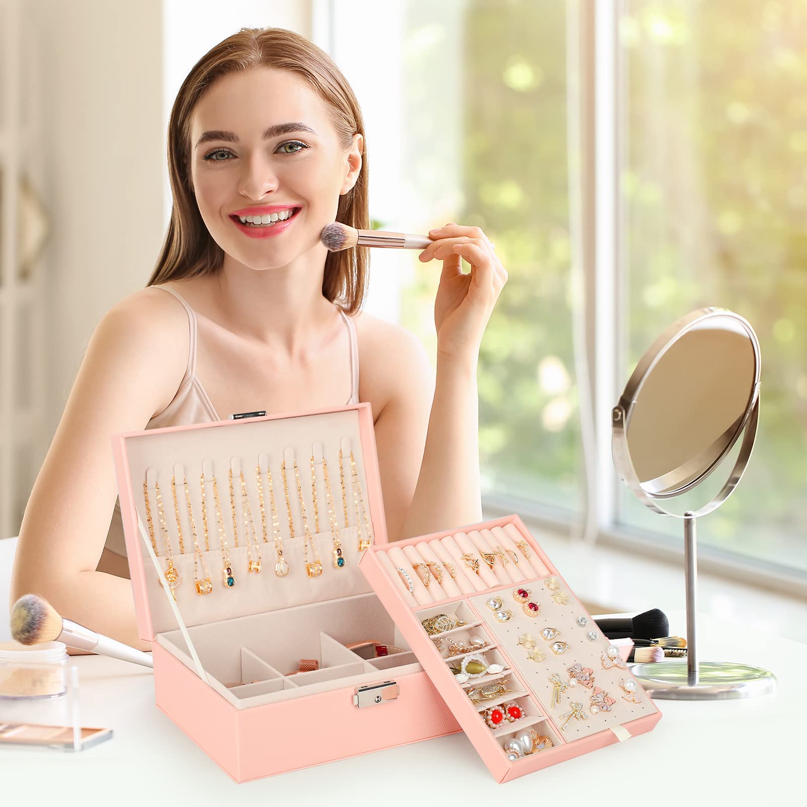 3-Pack Jewelry Organizer Box for Women - Double Layer Travel Jewelry Case with Mirror, Small Jewelry Storage Box - Perfect Gift for Girlfriend, Wife, Bridesmaids (Great for Travel, Home Storage & Gift Giving)