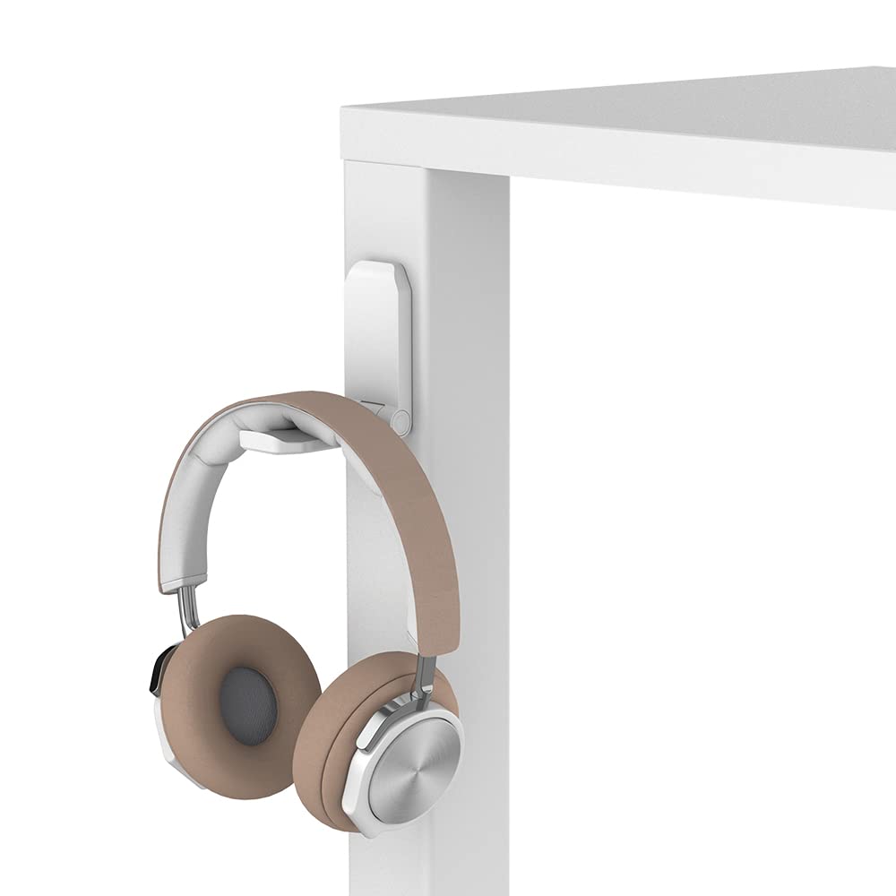 Under Desk Headphone Stand Holder with Adhesive - White PC Gaming Headset Hanger for Office, Home & Gaming Setup - Space Saving Headset Organizer for Desk, Workstation & Entertainment Center