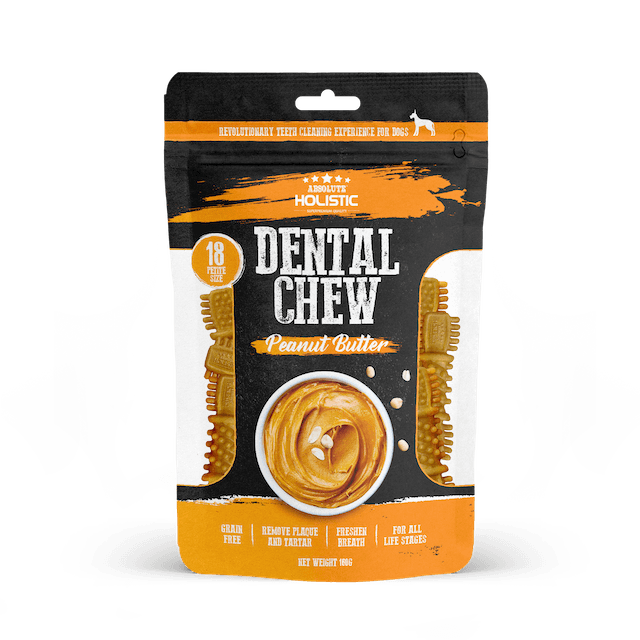 Absolute Holistic Petite Dental Dog Chews - Peanut Butter Flavor | Natural Teeth Cleaning Treats for Small Dogs | Perfect for Training, Teething & Oral Health Care