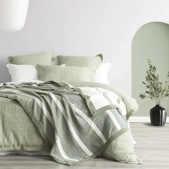Renee Taylor Brighton Washed Cotton Textured Blanket - Soft Pistachio Green Throw for Bed, Sofa & Cozy Home Decor