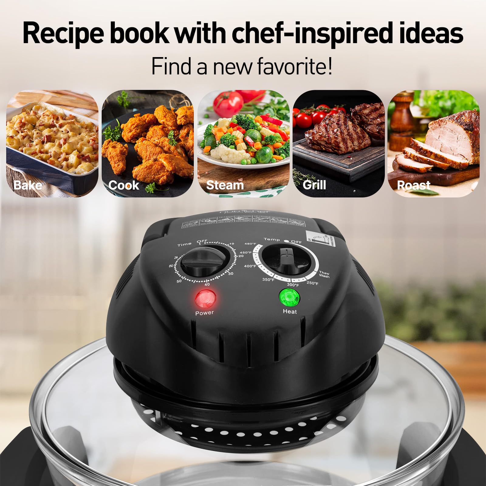 8-in-1 Extra Large Glass Air Fryer - 18 Quart Non-Toxic Healthy Cooker for Baking, Grilling, Steaming, Broiling & Roasting - Includes Glass Bowl & Accessories - Perfect for Family Dinners & Healthy Meal Prep