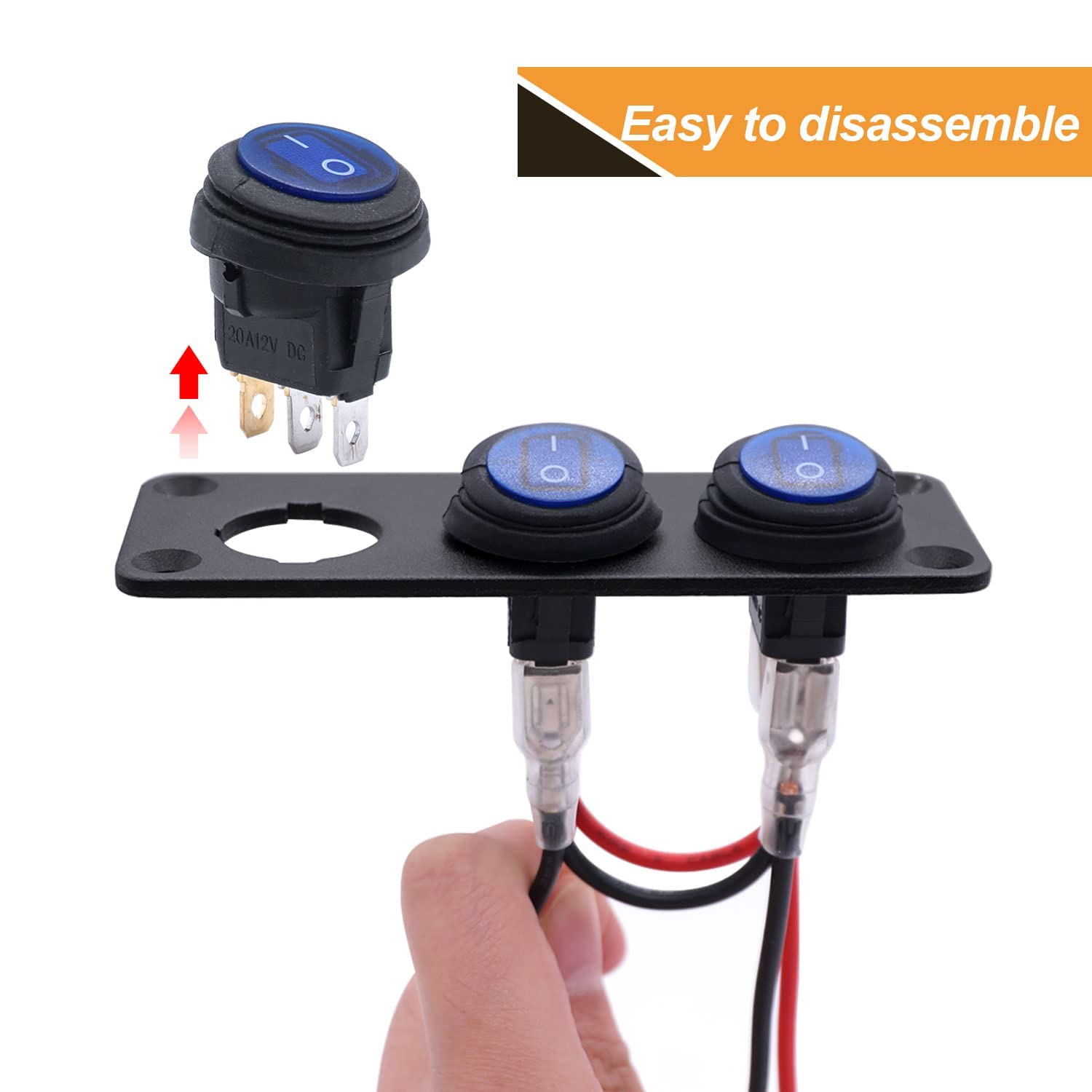 Mankk 3 Gang Rocker Switch Panel with 12V 20A LED Light - Waterproof Toggle Switch 3 Pin On/Off Blue LED Lighted Pre-Wired Round SPST Switch for Automotive, RV, Boat, Trailer, Marine & Off-Road Vehicles - Perfect for Dashboards, Control Panels & Electrical Systems