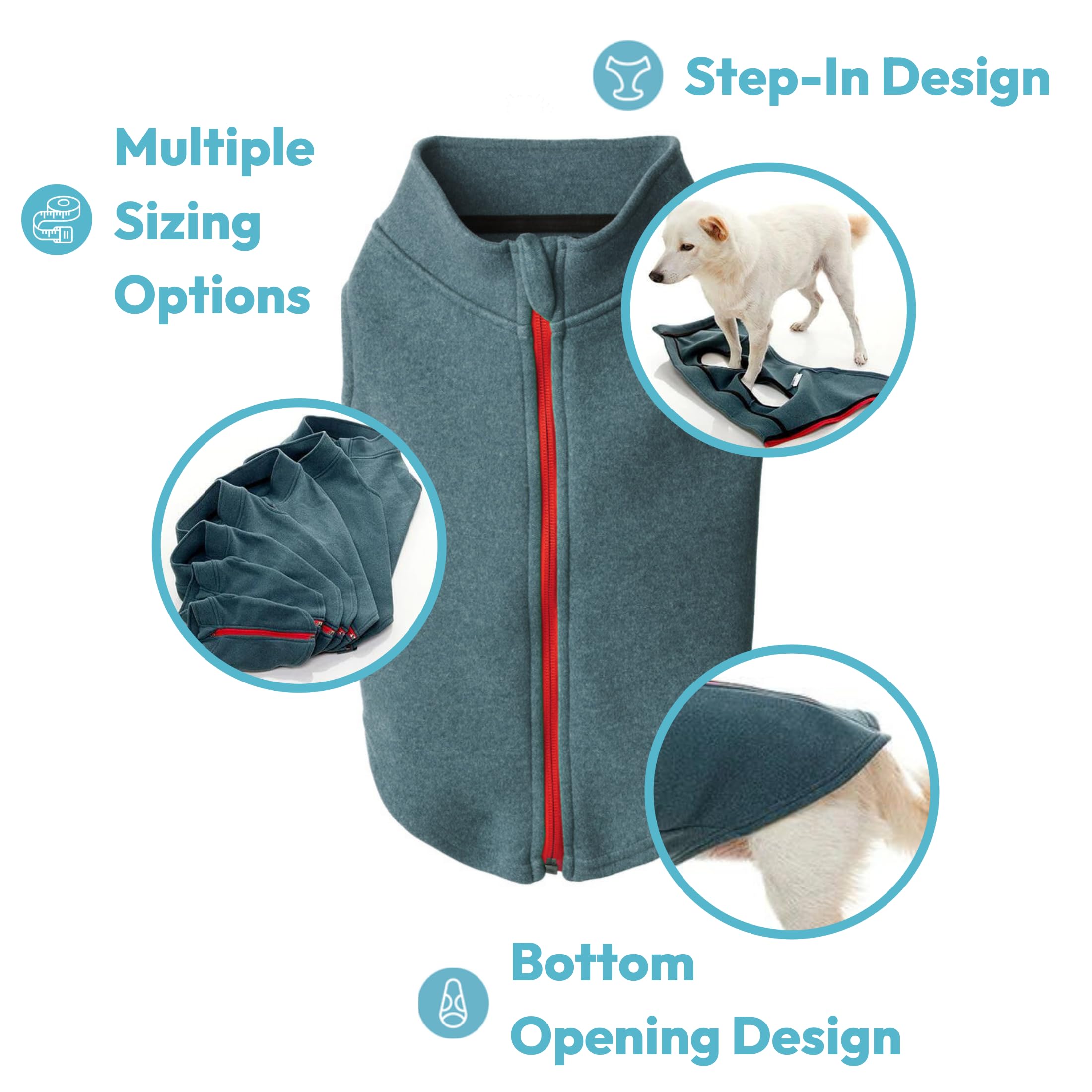 Gooby Zip Up Microfiber Fleece Dog Sweater - Warm Double Layered Winter Coat for Small & Medium Dogs, Turquoise, 2X-Large - Cozy Step-in Jacket for Cold Weather, Indoor & Outdoor Use