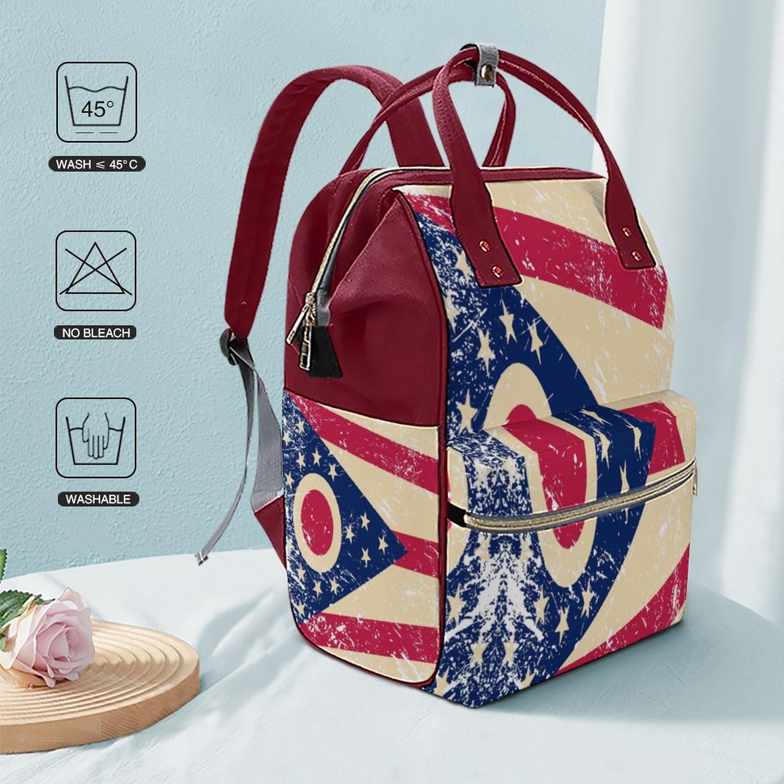 Ohio State Flag Large Travel Backpack - Waterproof Hiking Bag for Women with Bottle Pocket - Perfect for Outdoor Adventures, Camping & College Campus Use