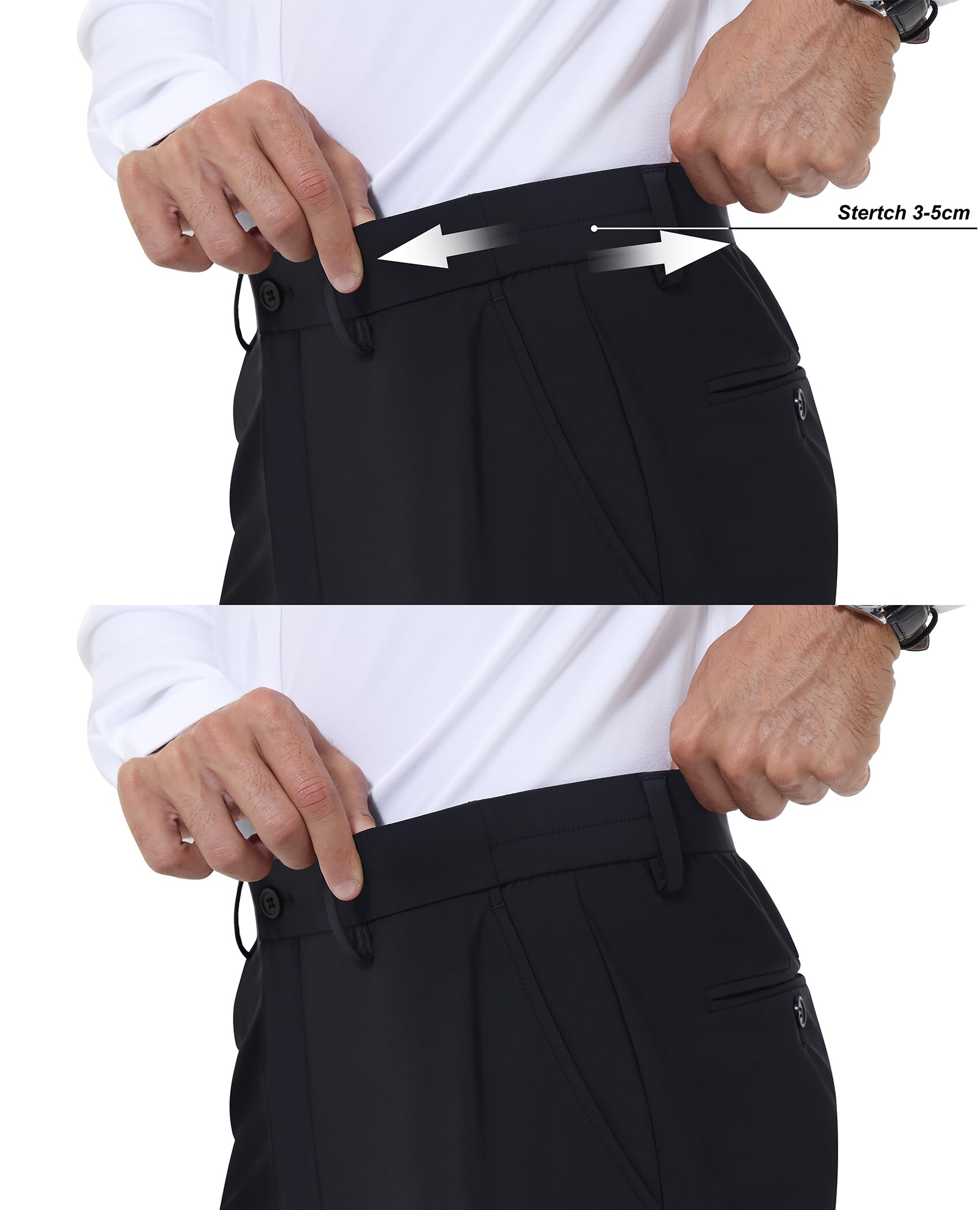Men's Stretch Dress Pants Slim Fit with Expandable Waist - Comfortable Athletic Golf Pants for Business Casual & Office Wear