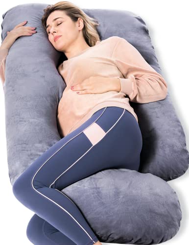Momcozy U-Shaped Pregnancy Pillow for Back & Belly Support - Grey