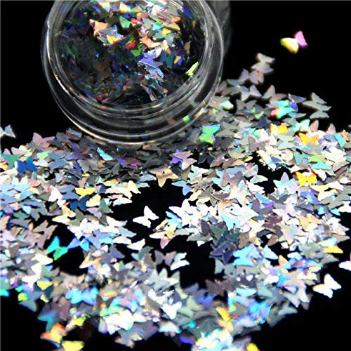 KM Chunky Mixed Rose Gold Glitter for Nails - Fairy Face & Body Craft Sequins - Best Selling Nail Art Decorations (Laser Butterfly Color) - Perfect for DIY Manicures, Festival Makeup & Costume Designs