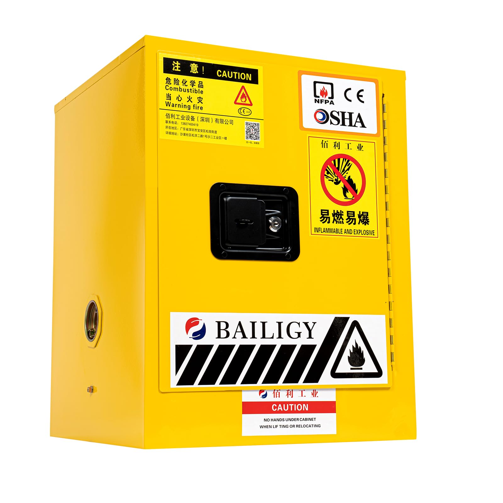 Fireproof Safety Storage Cabinet for Flammable Liquids - 4 Gallon Leak-Proof Steel Security Cabinet for Hazardous Materials | Industrial & Home Use | Ideal for Garage, Workshop & Laboratory (Yellow)