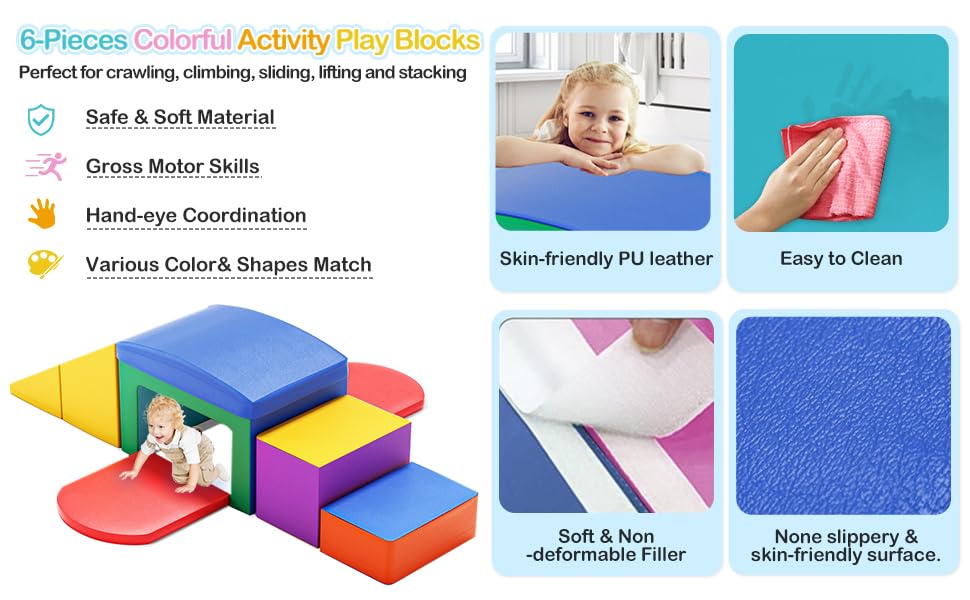 **SURPCOS 6-Piece Soft Foam Climber Play Set for Toddlers 1-3 – Indoor Crawl & Climb Toy with Slide, Stairs & Ramp – Safe & Colorful Toddler Climbing Gym for Playrooms, Daycares & Home Use**