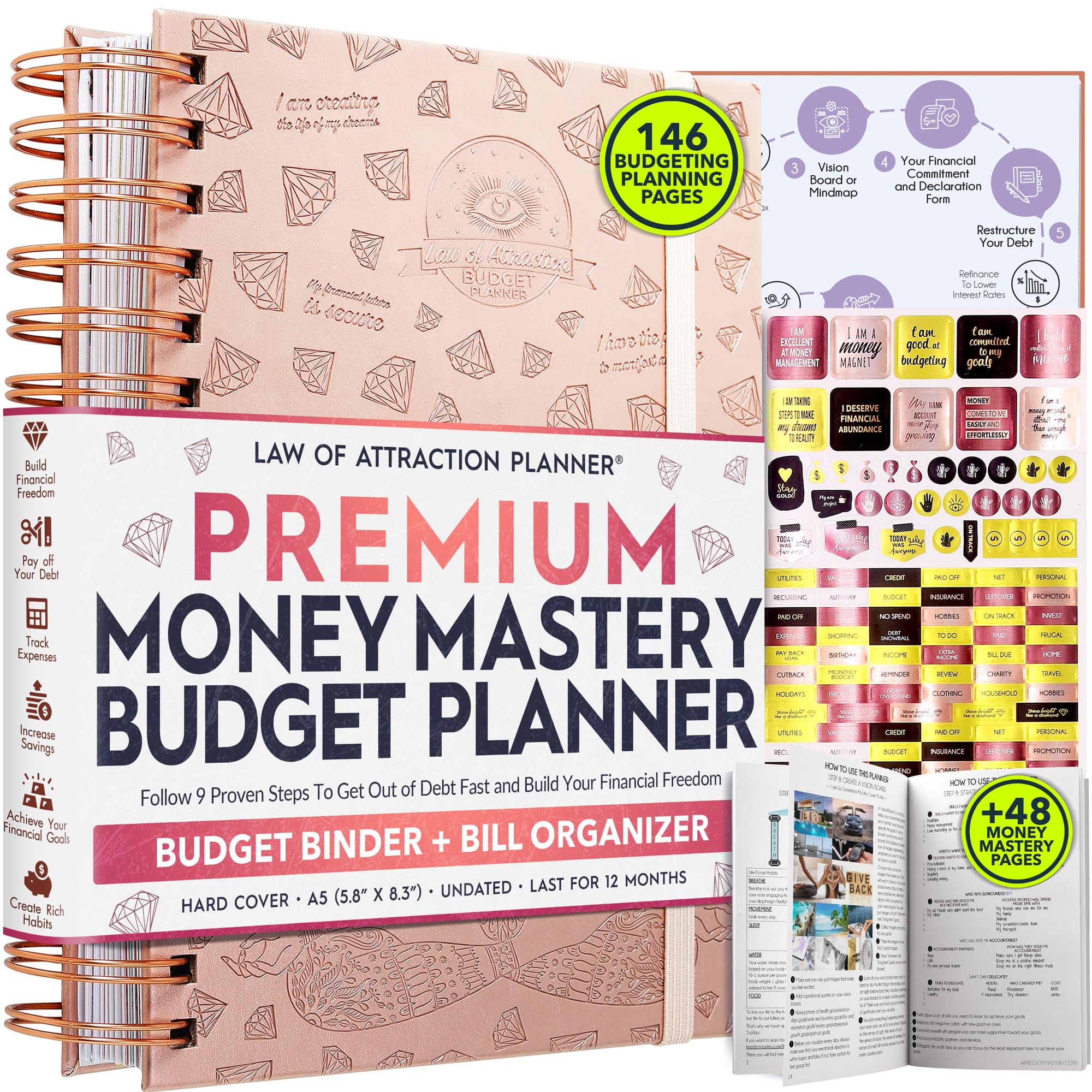 2025 Spiral Budget Planner & Monthly Bill Organizer with Pockets - Finance Journal, Debt Tracker for Bill Payments & Savings | 12-Month Financial Freedom Journey | Perfect for Personal Finance Management, Expense Tracking & Goal Setting