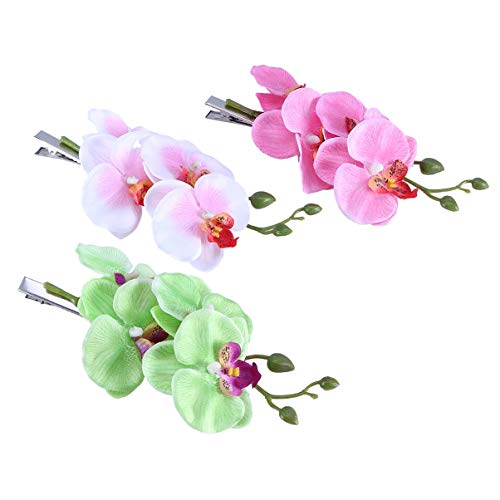Lurrose 3PCS Butterfly Orchid Hair Clips - Floral Hairpins for Women, Summer Vacation Hair Accessories, Hawaii Artificial Flower Clips for Parties, Holidays, Weddings & Beach Outfits