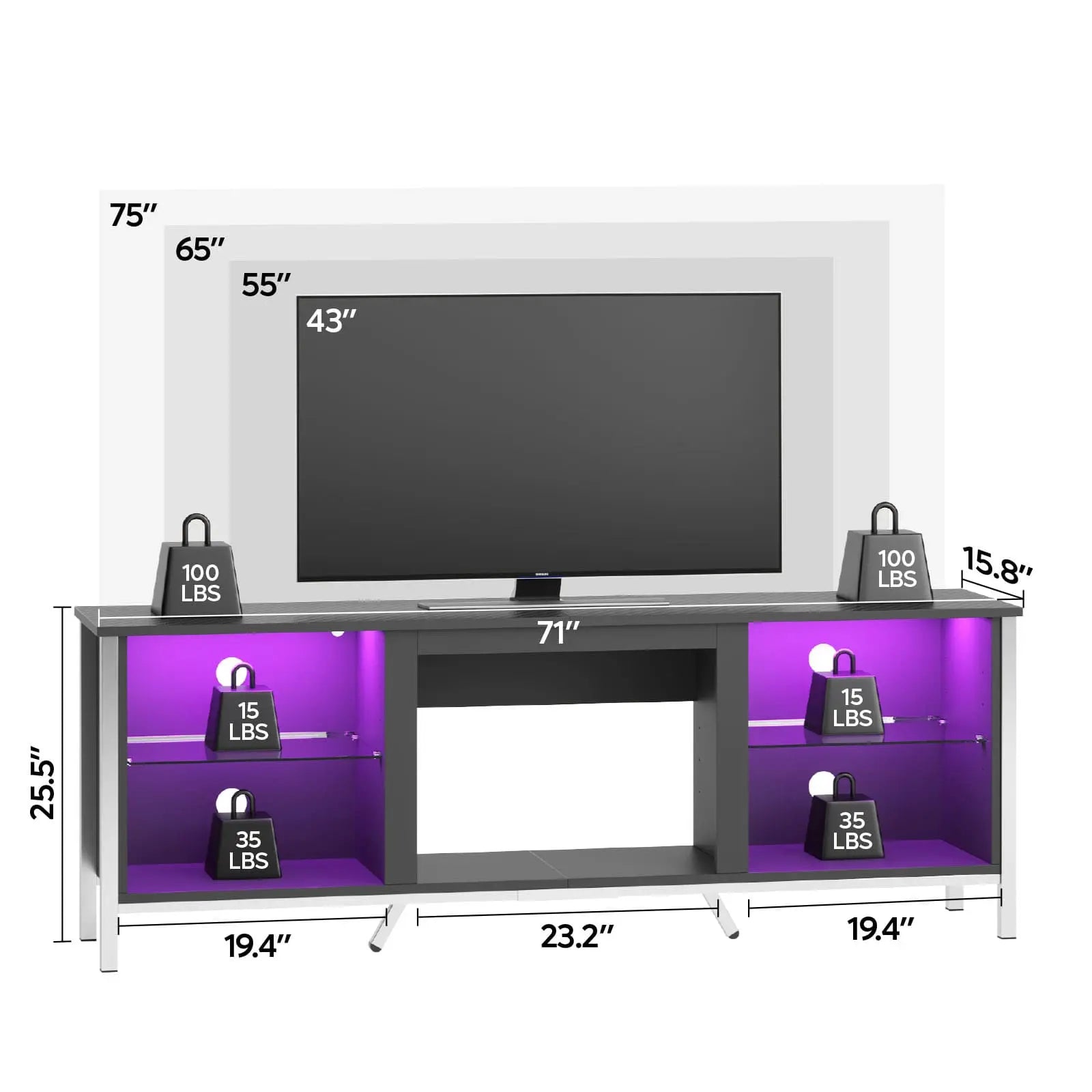 Bestier Modern LED Fireplace TV Stand with Electric Heater - 60 Inch Entertainment Center for Living Room, Bedroom & Home Theater