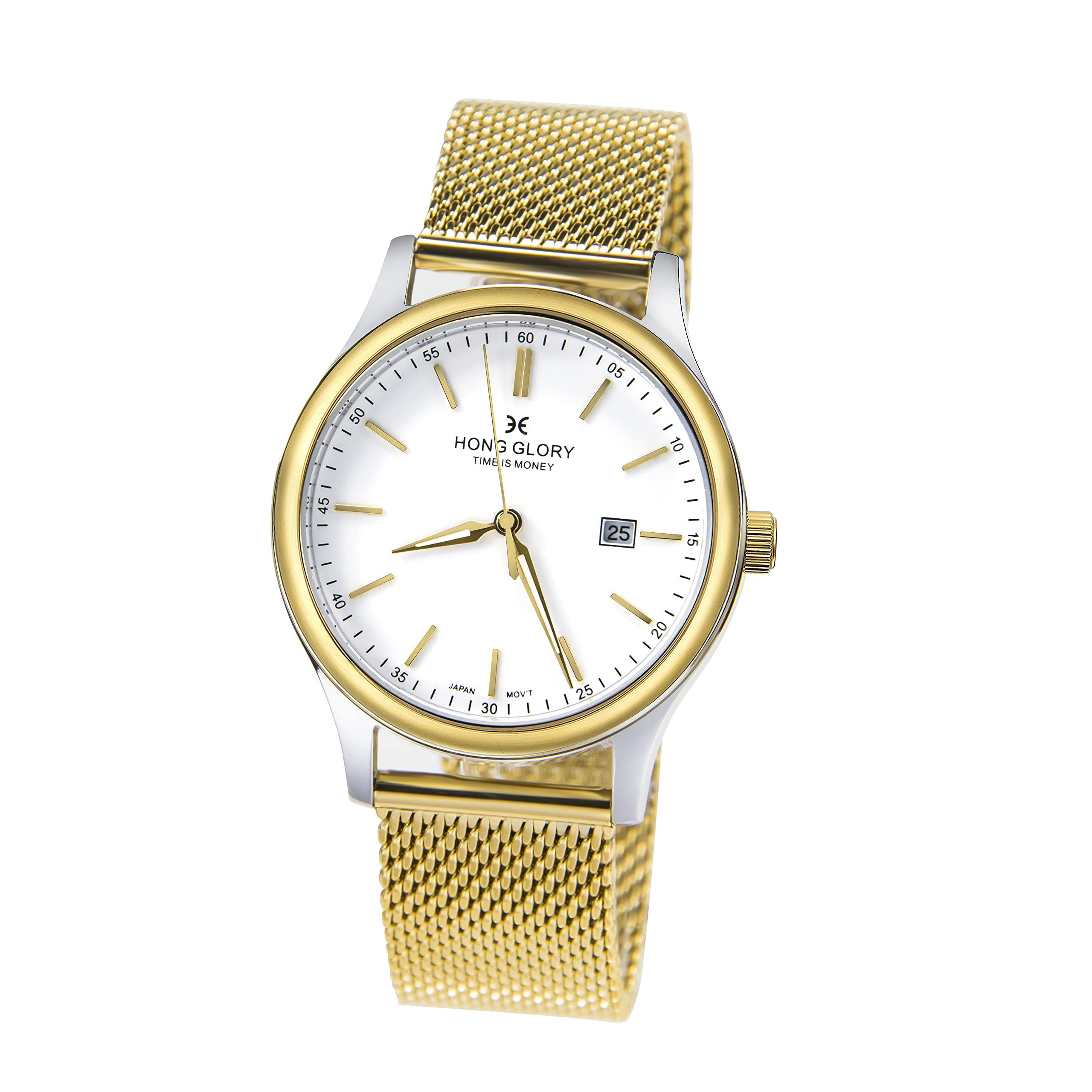 Hong Glory Men's Business Casual Watch - Stainless Steel Waterproof Analog Quartz Wristwatch with Date Display & Luminous Hands | Perfect for Office, Formal Events & Everyday Wear