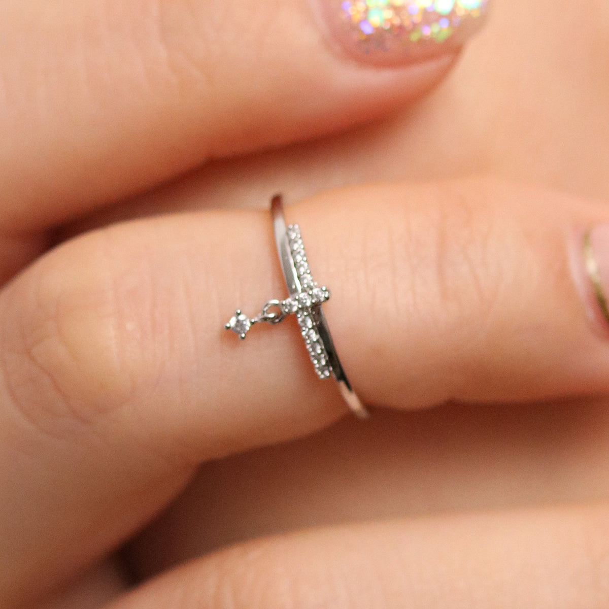 Elegant Cross Drop Cubic Ring - Minimalist Stackable Jewelry for Women, Perfect for Everyday Wear, Gifts & Special Occasions