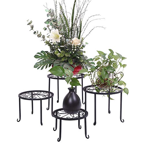 4-Tier Round Metal Plant Stand Shelf - Classic Black Flower Pot Holder for Indoor & Outdoor Plants - Perfect for Patio, Garden, Home Decor and Plant Display