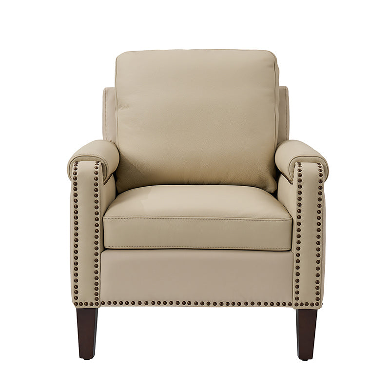 Nathaniel Transitional Style Genuine Leather Armchair - Premium Brown Leather Lounge Chair for Living Room, Office & Study - Comfortable Reading Chair with Padded Seat & Wooden Legs