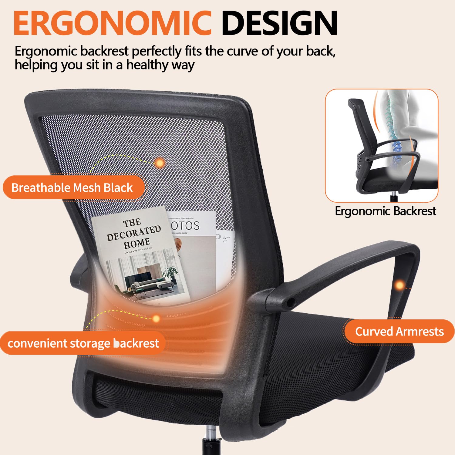 Ergonomic Mesh Office Chair with Lumbar Support - CLATINA Adjustable Rolling Computer Desk Chair, Swivel Executive Chair with Wheels & Armrests for Home Office, Conference Room (4-Pack, Black) - Perfect for Long Work Hours & Video Meetings