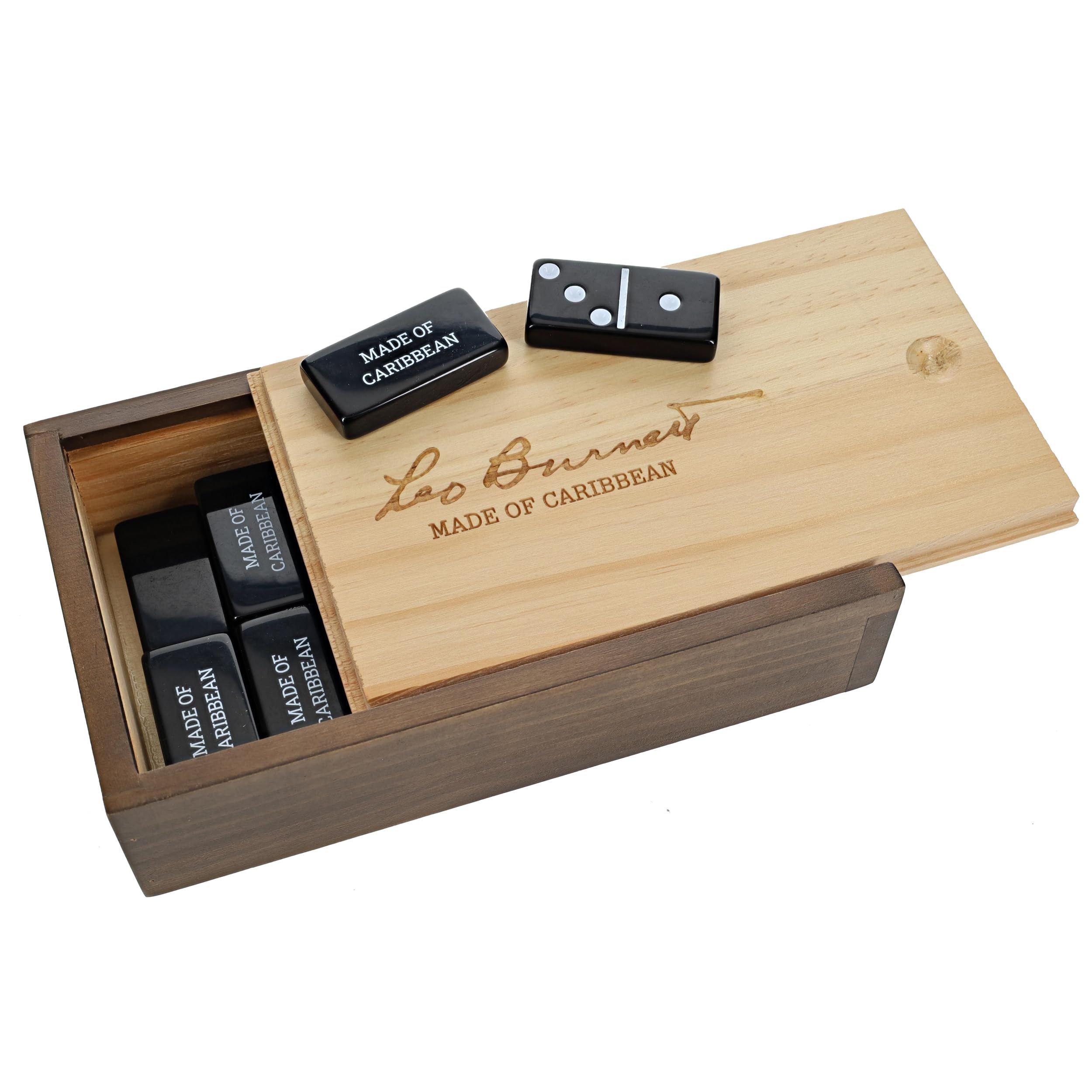 WE Games Custom Engraved Double 6 Black Dominoes Set in Wooden Case - Classic 28-Piece Domino Set for Family Game Night, Parties, and Casino-Themed Events
