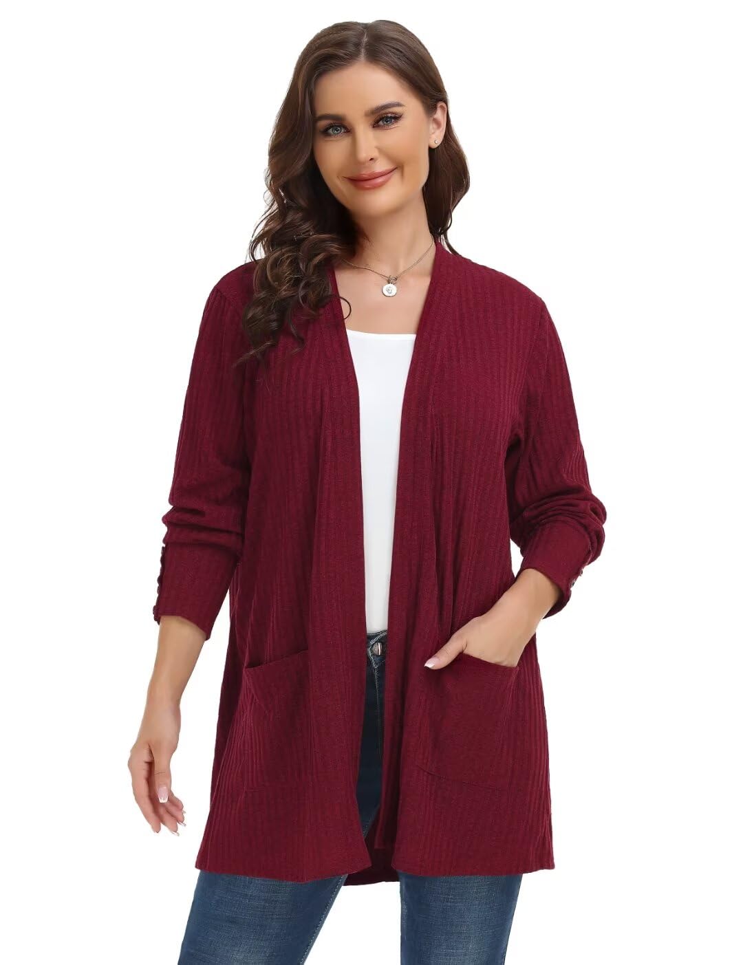 MONNURO Plus Size Open Front Cardigan Sweater for Women - Lightweight Long Sleeve Fall Coat with Pockets | Casual Loungewear, Office Wear & Layering Essential