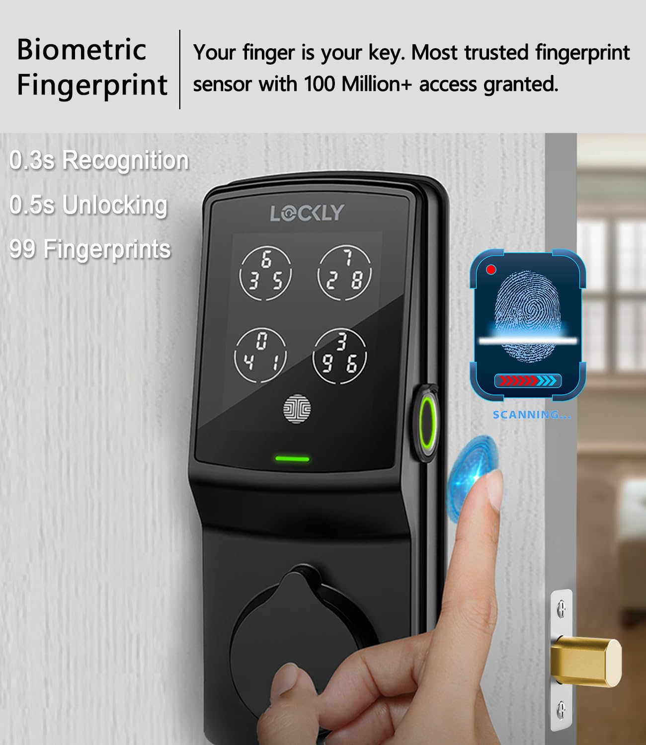 Lockly Secure Plus Smart Deadbolt Lock - Keyless Entry Door Lock with PIN Genie Keypad & 3D Fingerprint Sensor - Auto-Locking Smart Lock for Front Door (Matte Black) - Perfect for Home Security & Smart Home Automation