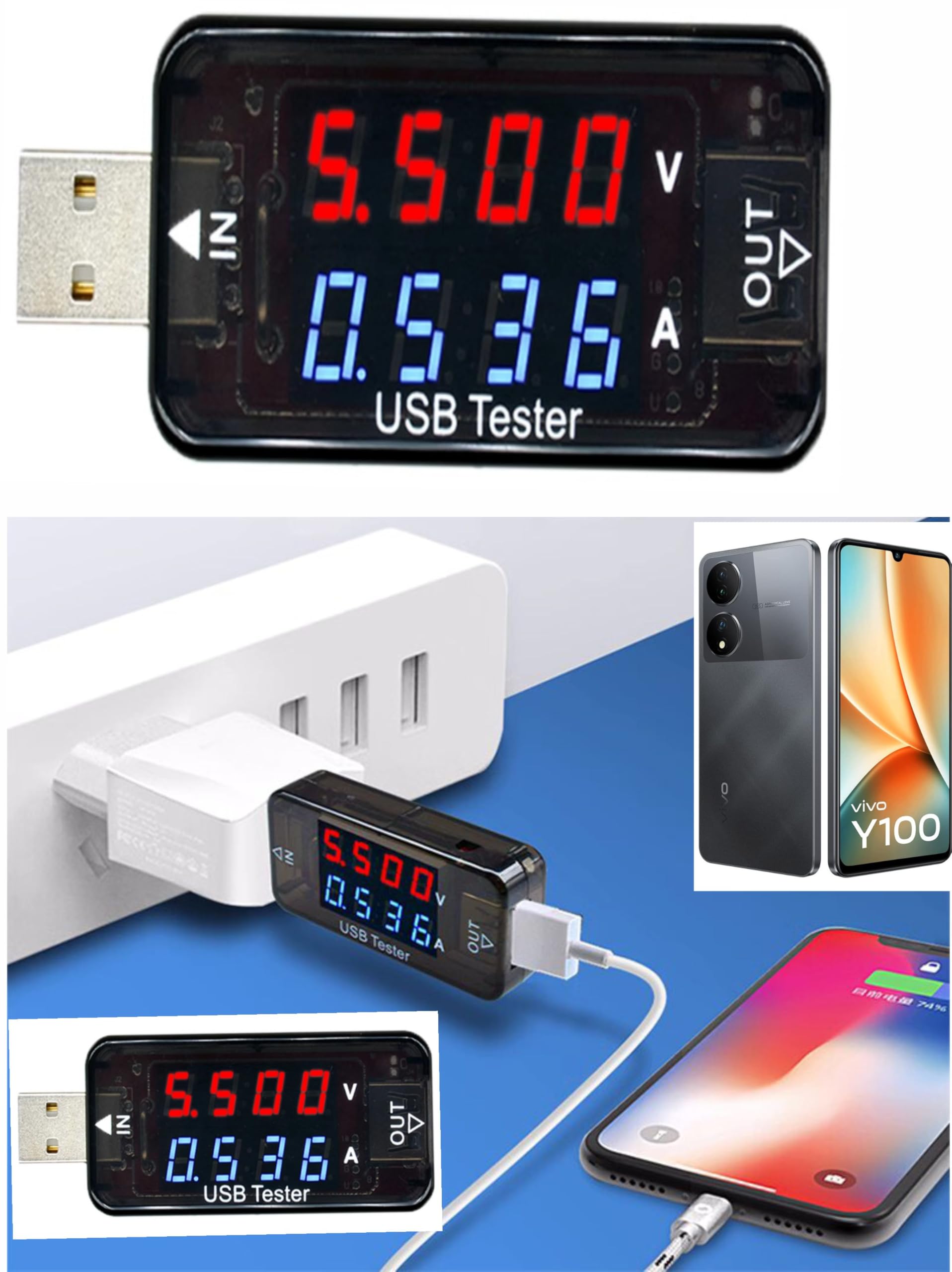 USB Power Meter Tester - Voltage Current Battery Monitor for Mobile Phones, Power Banks & USB Devices - Perfect for Travel, Home & Office Use