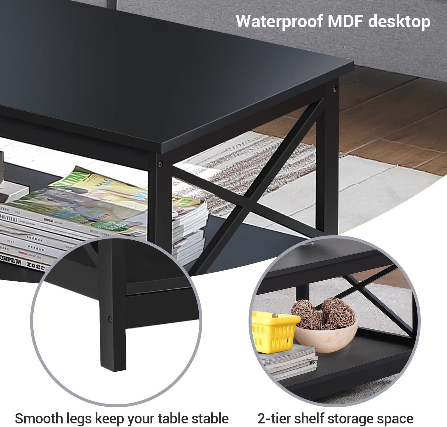 Lift Top Coffee Table and End Table Set - 2-Piece Living Room Furniture with Storage, Modern Black Lift-Top Design for Small Spaces | Perfect for Apartments, Dorms & Home Decor