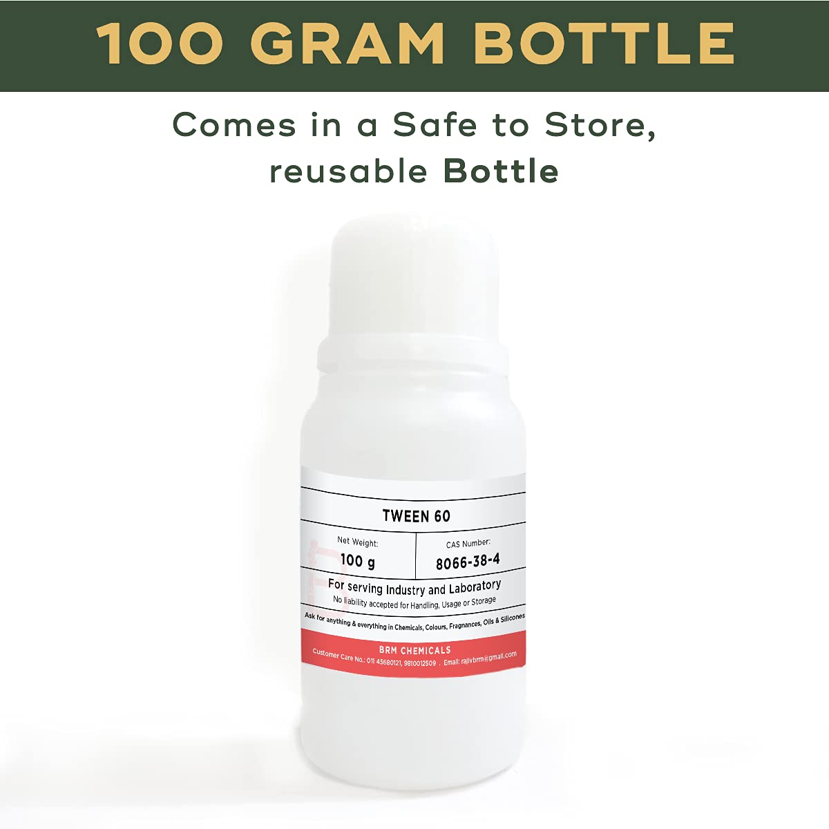 BRM Chemicals Tween 60 - 100g for Soap Making, Shampoo, Cosmetics & Serum Formulation | DIY Beauty Products for Face, Hair & Skin Care | Perfect for Moisturizers, Lotions & Personal Care Products at Home