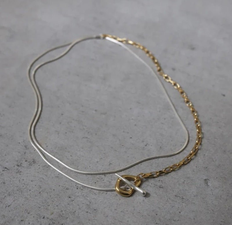 Minimalist Layered OT Clasp Long Necklace in Mixed Metal Design - Elegant Dainty Jewelry for Women, Perfect for Everyday Wear, Date Night & Special Occasions