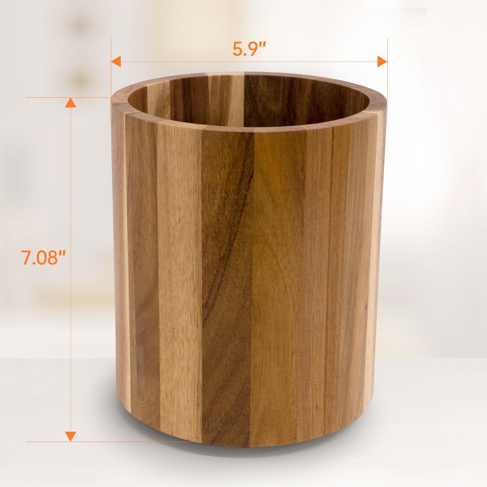 360° Rotating Acacia Wood Utensil Holder - 7.2