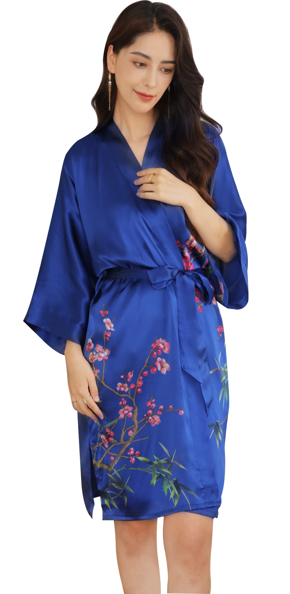 Women's 100% Silk Kimono Robe - Short Sleeve Bathrobe & Pajama Set - Lightweight Lounge Wear for Spa, Yoga & Relaxation at Home