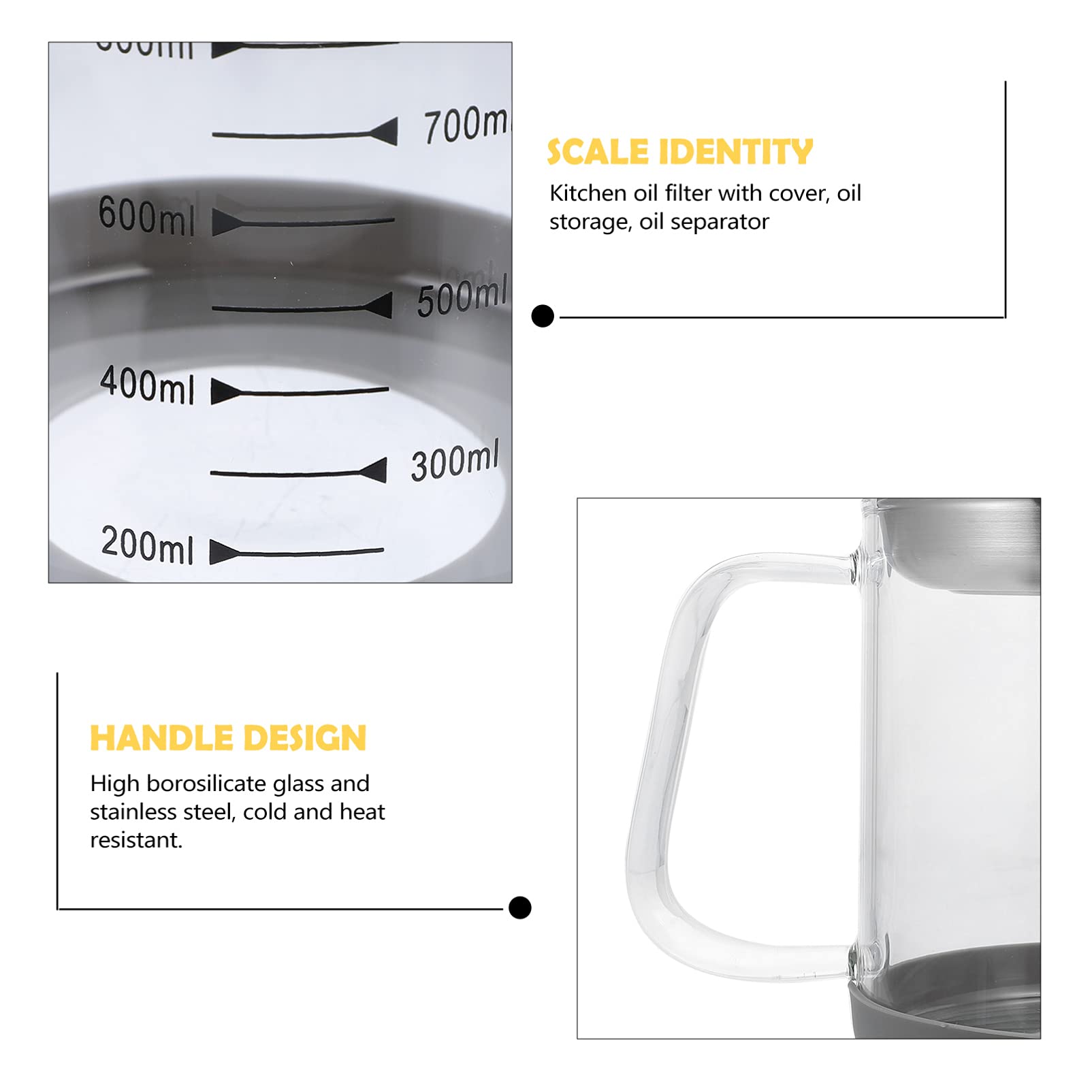 HEMOTON 1pc Glass Oil Strainer & Dispenser with Filter - Premium Cooking Oil Container for Soy Sauce, Grease & Liquids - Perfect for Kitchen, Restaurant & Household Use