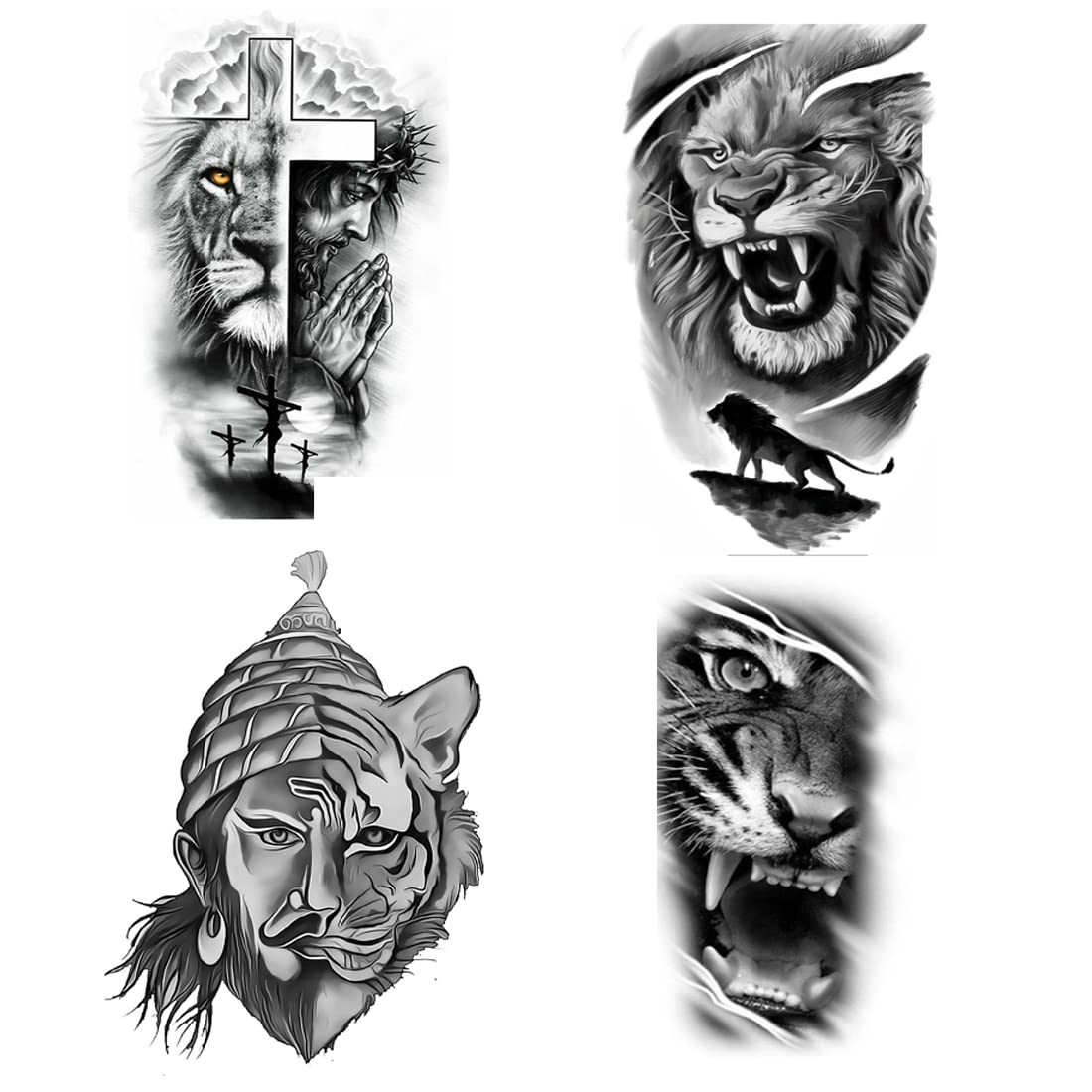 Lion Temporary Tattoos for Men & Women - Meaningful 4-Pack Fake Tattoo Stickers (2x4 Inch) | Perfect for Parties, Festivals & Body Art