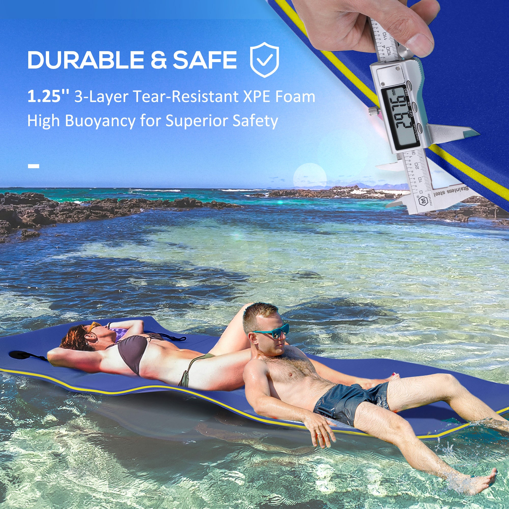 10' x 5' Floating Water Mat - 3-Layer Thick & Durable Foam Raft for Swimming Pool, Lake & Ocean - Portable Water Activity Mat for Relaxing, Sunbathing & Family Fun