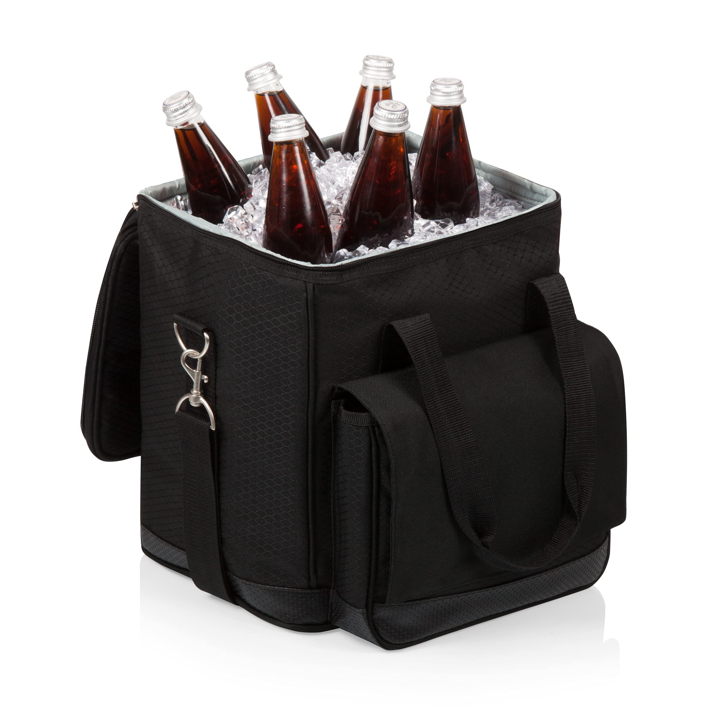 PICNIC TIME Cellar 6-Bottle Insulated Wine Carrier & Cooler Tote - Portable Water-Resistant Travel Cooler Bag for Picnics, Beach, Camping & Outdoor Events (Black with Gray Accents)