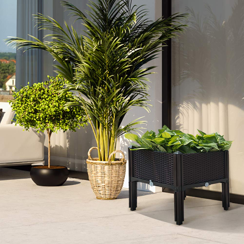 Stackable Modular Raised Planter Kit - 4-Piece Brown Garden Bed for Flowers, Vegetables & Herbs - Perfect for Patio, Balcony & Small Spaces