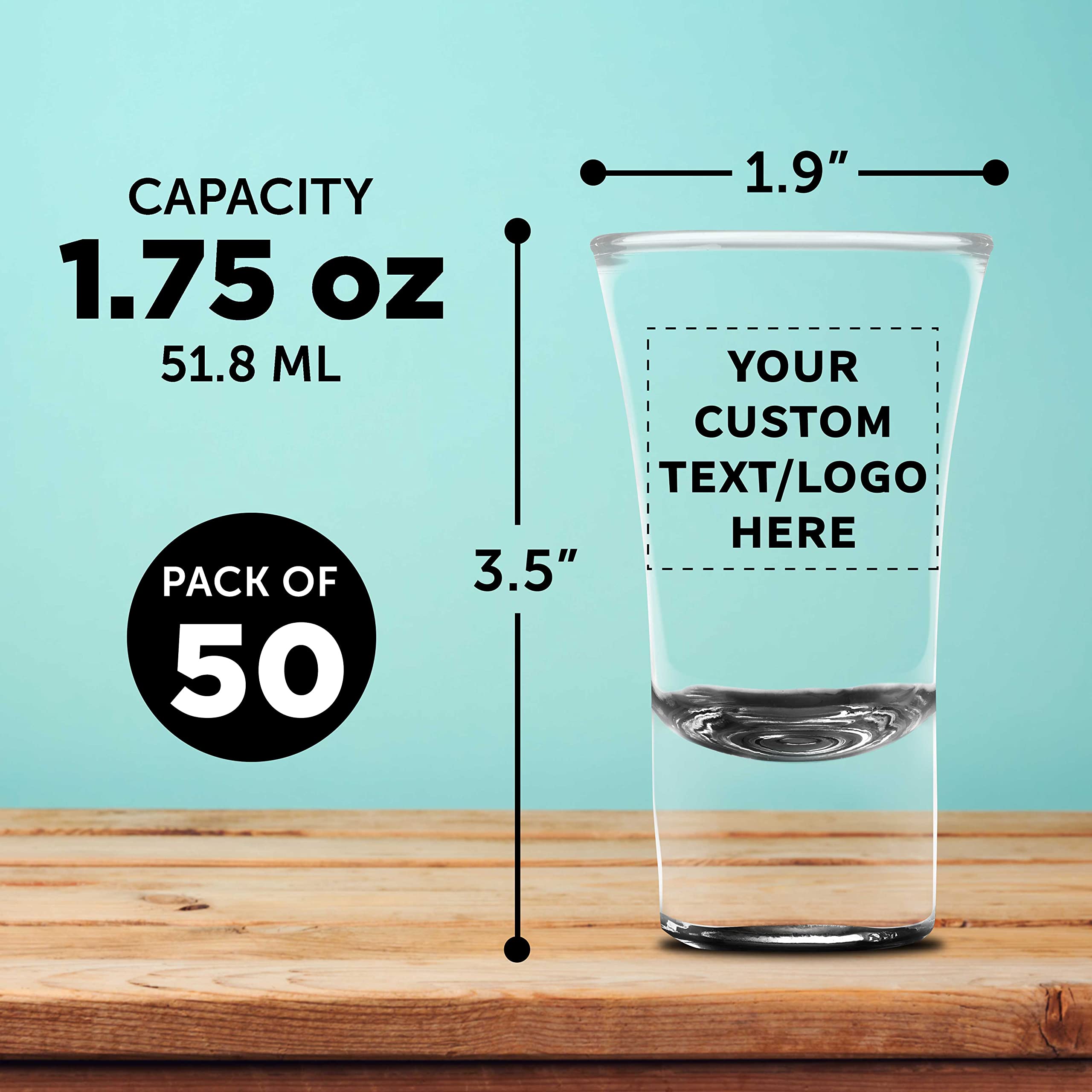 Custom 2 oz. Lord Shooter Etched Shot Glasses - 50 Pack with Personalized Text & Logo - Black Barware for 21st Birthday Parties, Bachelor Parties & Home Bars - Perfect for Cocktail Nights & Gifts